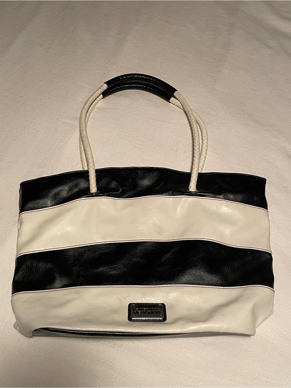 Kenneth Cole Striped Black & White Tote Bag with Rope Handles
